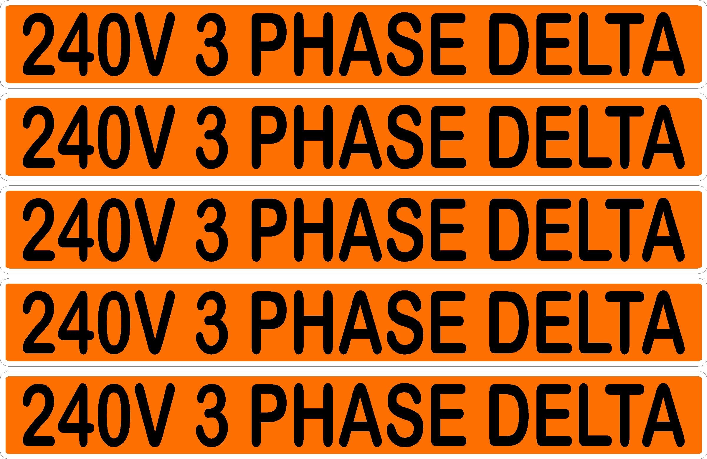 240 Volts 3 Phase Delta Conduit Line Marker Sticker Decals – Orange/Black Electrical Warning Labels for EMT, Conduit & Piping – Durable 3M Vinyl from Stickers-R-Decals by Jason 5 Label Packs (1)