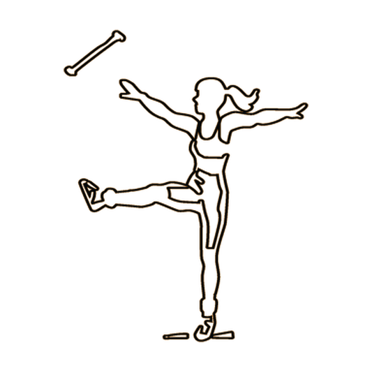Baton twirler outline balancing on one leg with a separate baton overhead