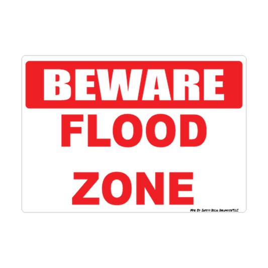 Beware Flood Zone Red Header Sticker Decal