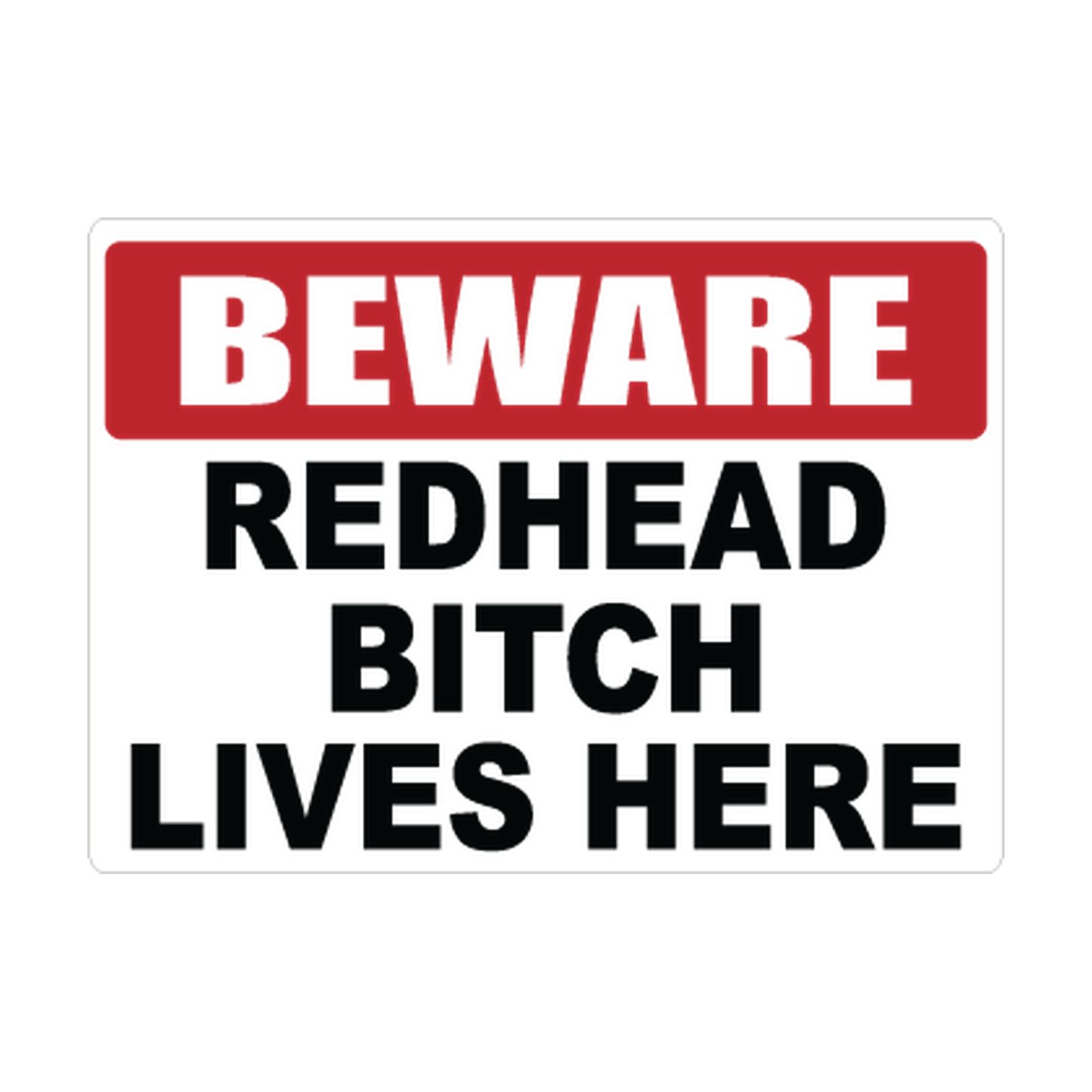 Beware Redhead Bitch Lives Here printed safety decal artwork