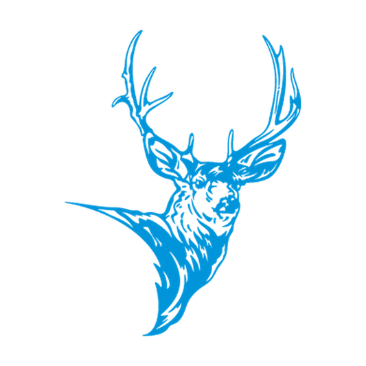 Whitetail buck head with a large multi-tine antler rack and sweeping shoulder in single-color vinyl