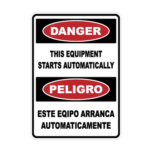 Bilingual Danger Equipment Starts Automatically printed safety decal artwork