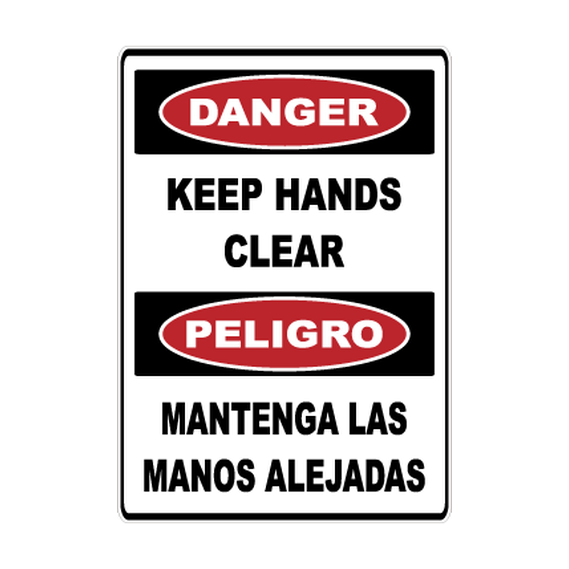 Bilingual Danger Keep Hands Clear printed safety decal artwork