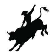 Rodeo rider with one arm raised on a bucking bull in a bold single-color vinyl silhouette