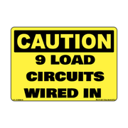 Caution 9 Load Circuits Wired IN Safety Sticker Decal