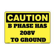 Caution B Phase 208 To Ground Safety Sticker Decal
