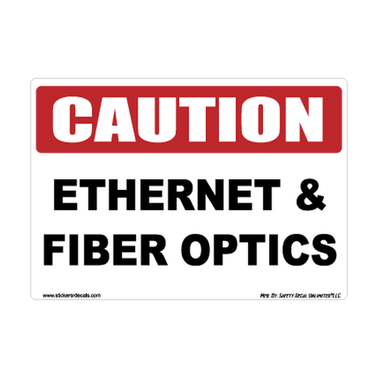 Caution Red Head Ethernet Fiber Optics Safety Sticker Decal