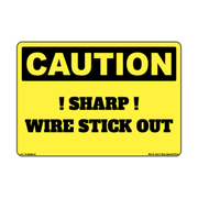 Caution Sharp Wire Stick Out Decal — Exact Wording