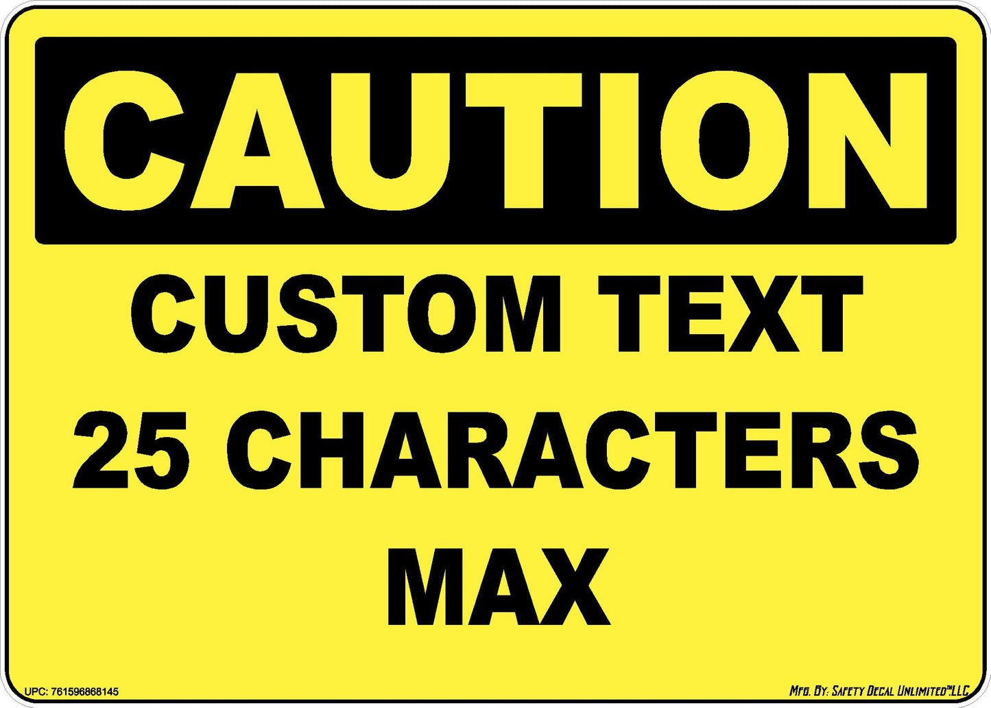 Custom CAUTION Safety Header Decal - 3 Line Personalized Warning Label