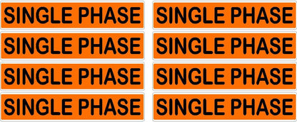 Multiple orange labels with 'SINGLE PHASE' text on a black background