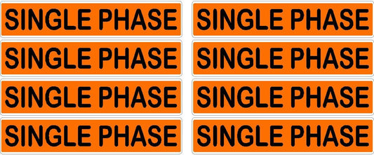Multiple orange labels with 'SINGLE PHASE' text on a black background