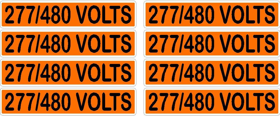 277/480 Volts Orange/Black Conduit Line Marker Decal - 8-Up Sheet, 3.75 x 0.75 in