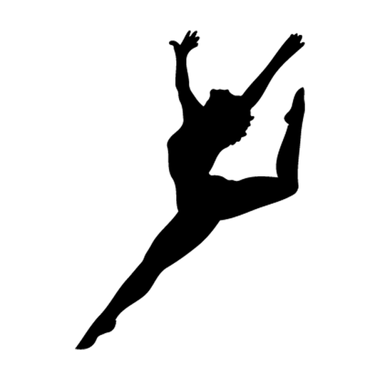 Leaping ballet dancer silhouette with raised arms and one extended leg in single-color vinyl