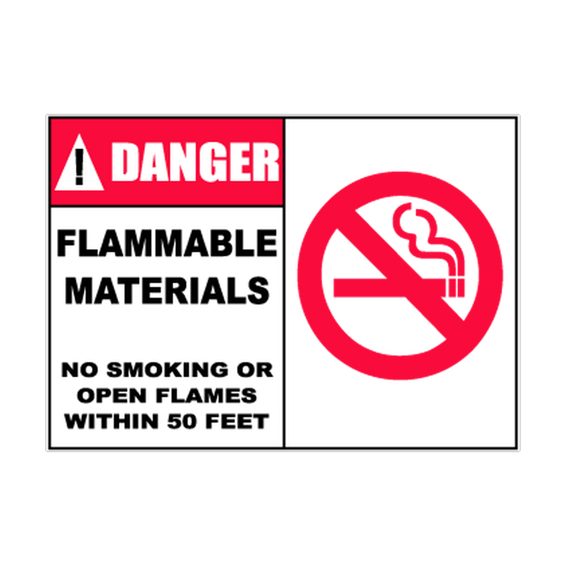 Danger Flammable Materials — No Smoking or Open Flames printed safety decal artwork