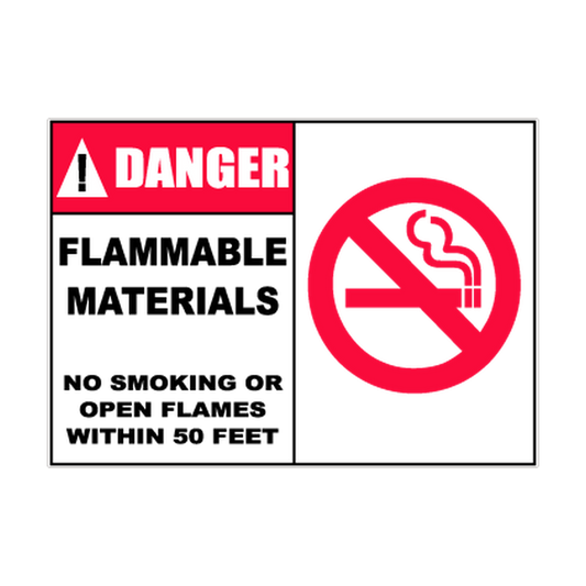 Danger Flammable Materials — No Smoking or Open Flames printed safety decal artwork