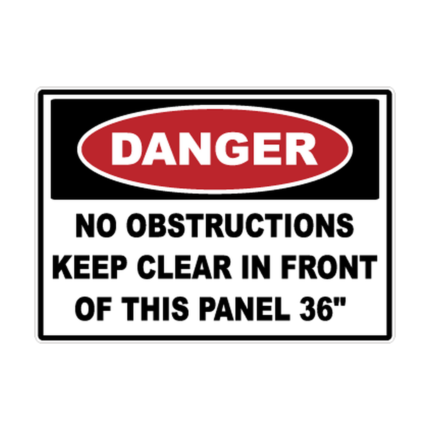 Danger Keep Clear 36 Inches in Front of Panel printed safety decal artwork