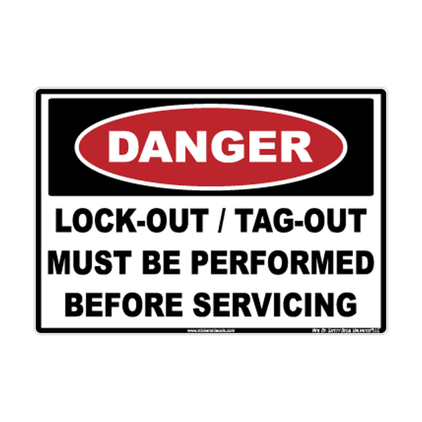 Danger Lockout/Tagout Before Servicing printed safety decal artwork