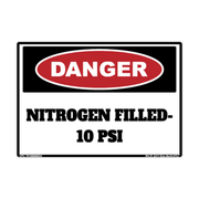 Danger Nitrogen Filled — 10 PSI adhesive safety decal