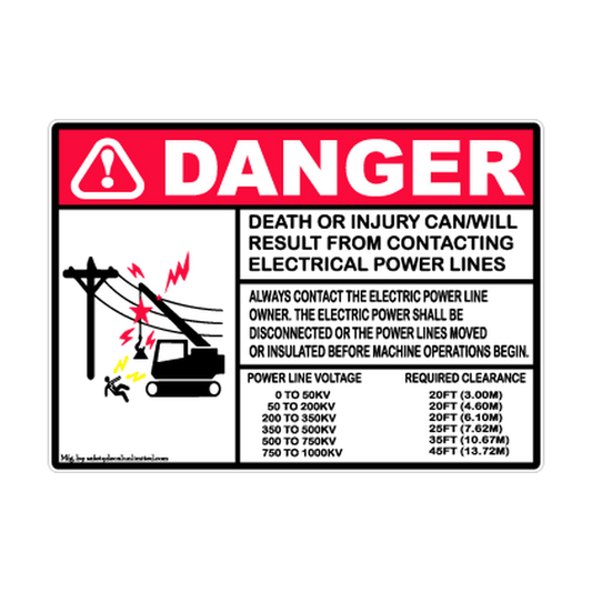 Danger Electrical Power Lines — Required Clearance printed safety decal artwork