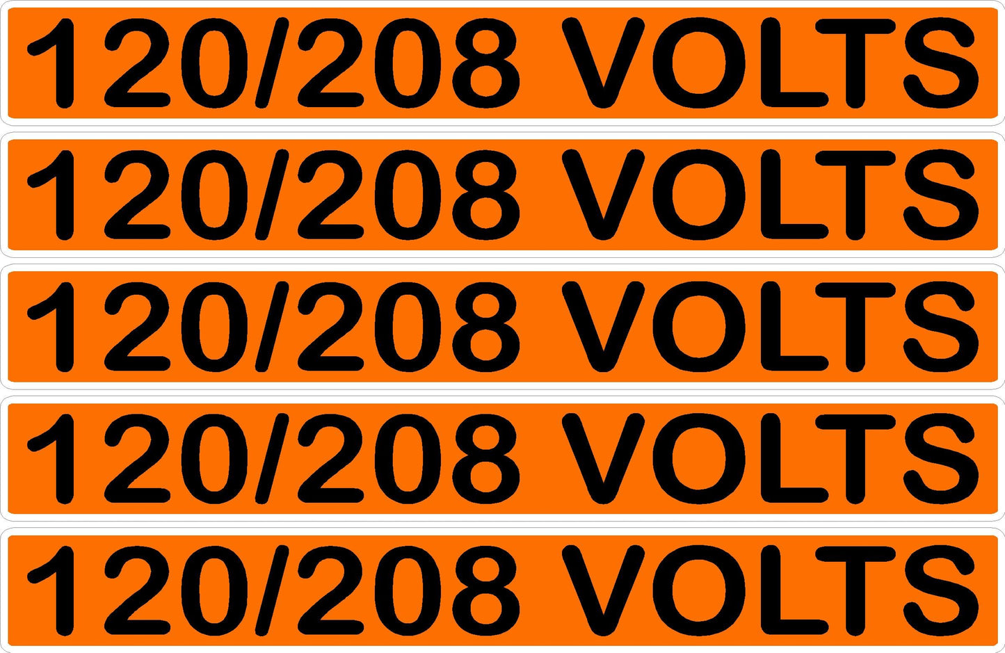120/208 Volts Orange/Black Conduit Line Marker Decal - 5-Up Strip, 8 x 1.180 in
