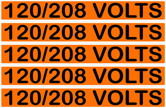 120/208 Volts Orange/Black Conduit Line Marker Decal - 5-Up Strip, 8 x 1.180 in