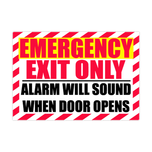 Emergency Exit Only — Alarm Will Sound printed safety decal artwork