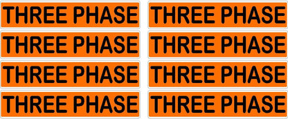Three Phase Orange/Black Conduit Line Marker Decal - 8-Up Sheet, 3.75 x 0.75 in