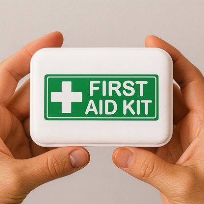 Green/White First Aid Kit Labels, 3 x 1 in — 8-Label Sheet