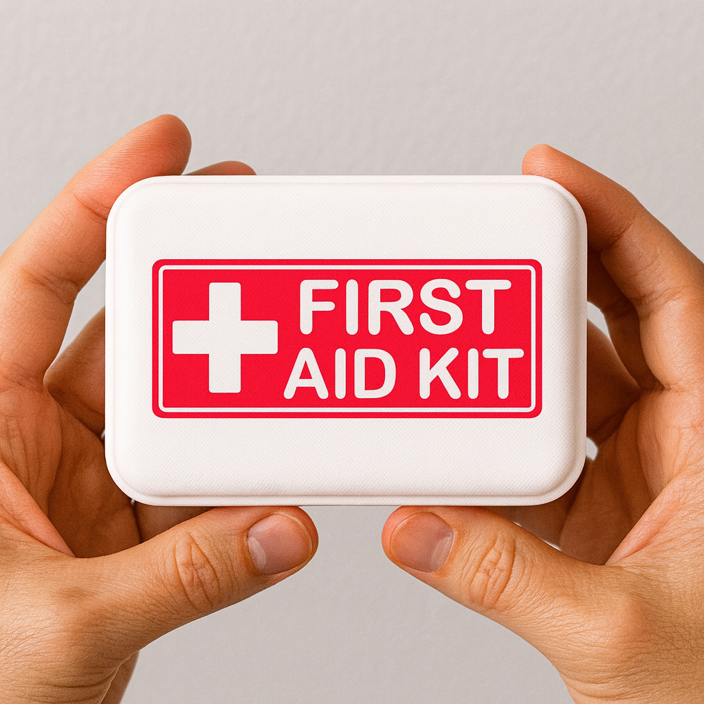 Red/White First Aid Kit Labels, 3 x 1 in — 8-Label Sheet