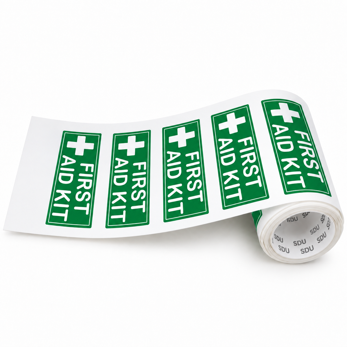Green/White First Aid Kit Decals, 3 x 1 in — 44 Label Roll