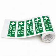 Green/White First Aid Kit Decals, 3 x 1 in — 44 Label Roll