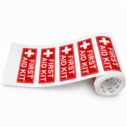 Red/White First Aid Kit Decals, 3 x 1 in — 44-Label Roll