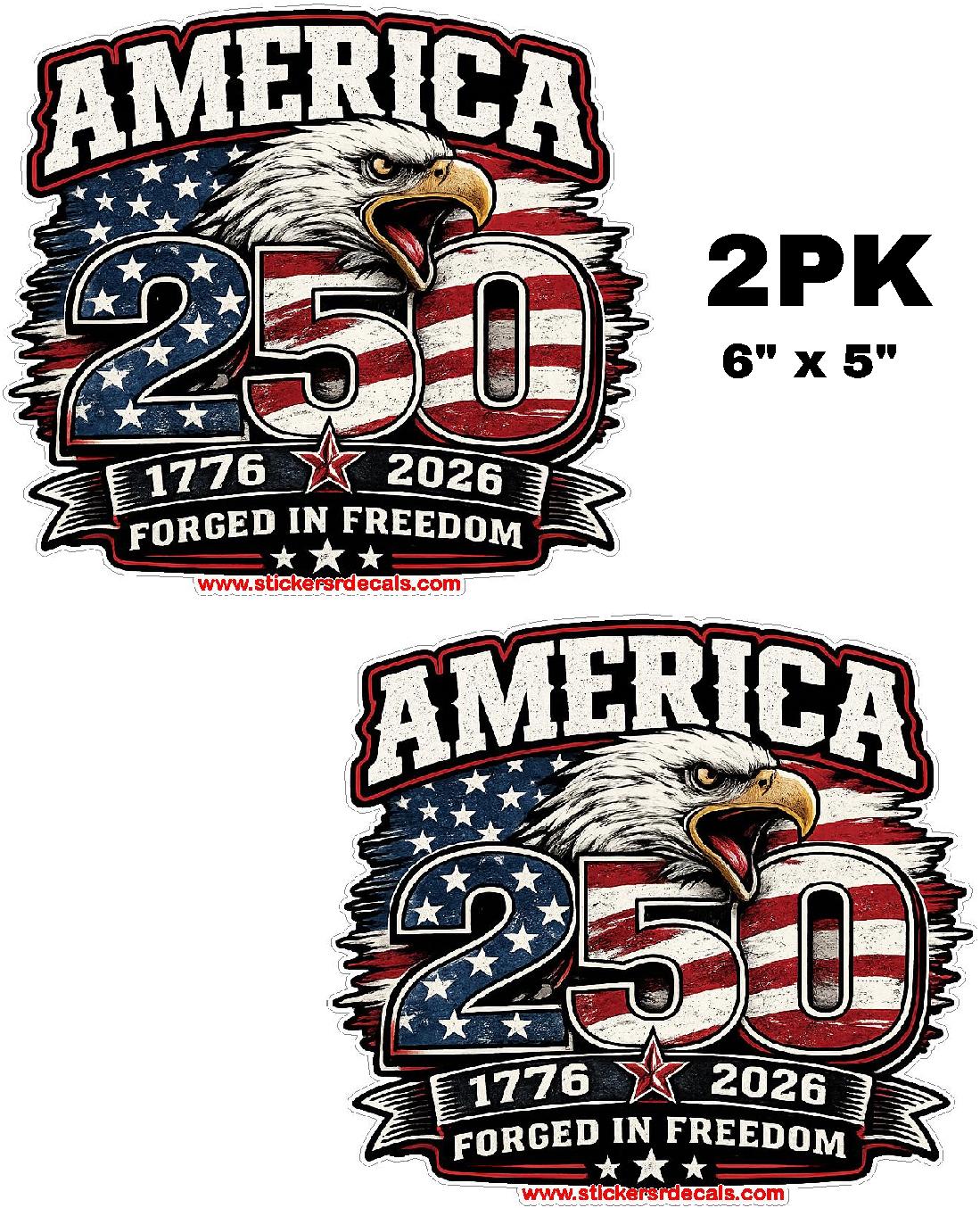 Freedom 250 American Eagle 2PK Sticker Decal 6"x5"