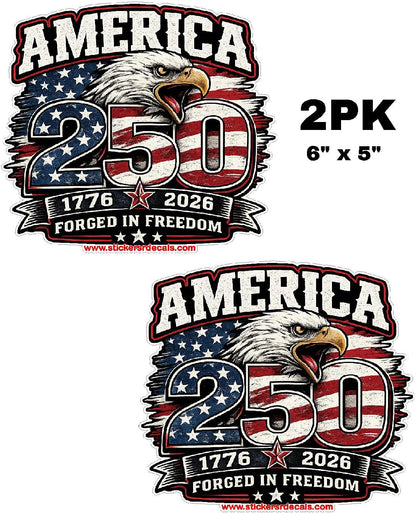 Freedom 250 American Eagle 2PK Sticker Decal 6"x5"