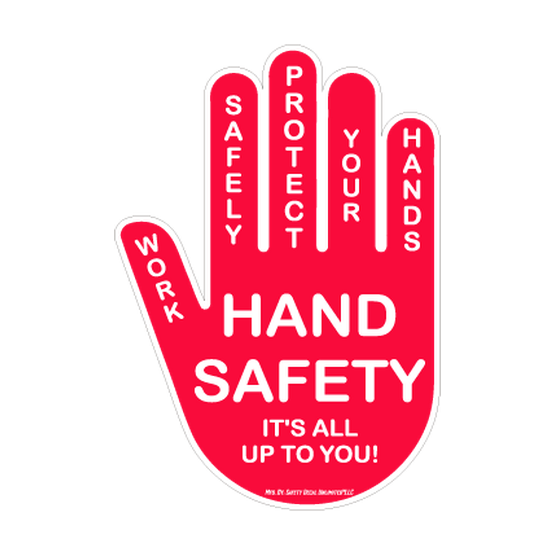 Hand Safety — Protect Your Hands Red & White printed safety decal artwork