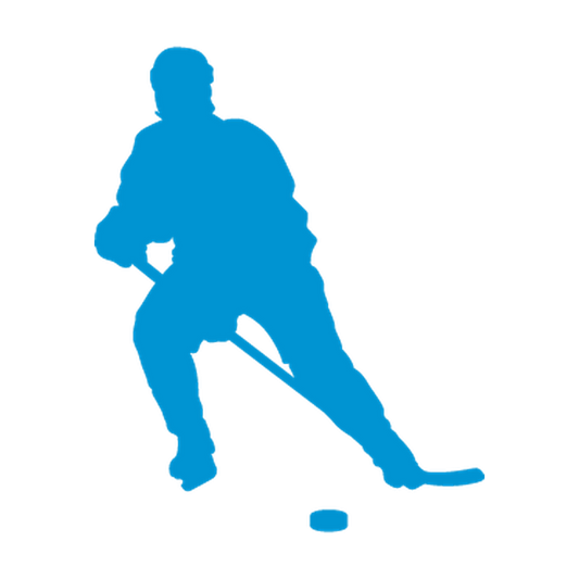 Hockey player driving a puck forward in a low skating stride