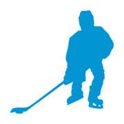Hockey player standing ready with knees bent and stick blade on the ice