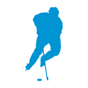 Hockey player sprinting upright with stick low and puck ahead