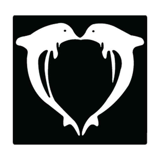 Two kissing dolphin silhouettes forming a heart inside a solid square vinyl design