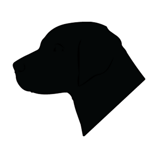Solid Labrador Retriever head side-profile silhouette with dropped ear and subtle open details