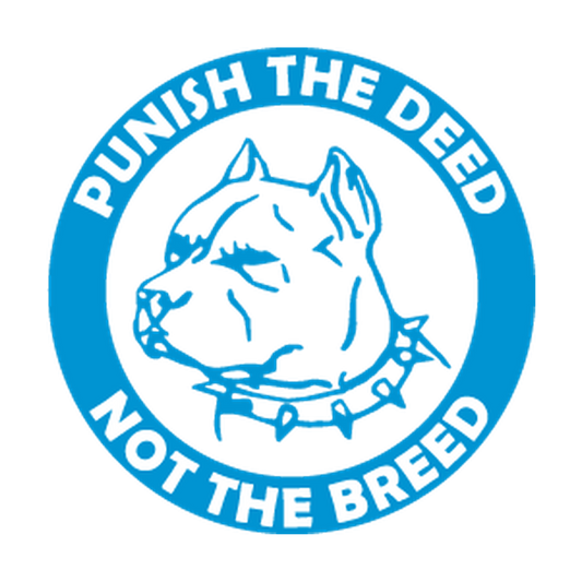Pit Bull head in a solid ring reading Punish the Deed Not the Breed