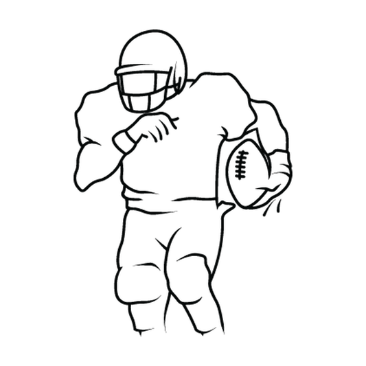 Helmeted football player running forward while carrying the ball in vinyl