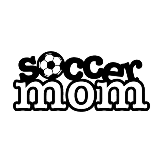 Stacked soccer mom lettering with a paneled soccer ball replacing an O