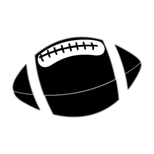 Angled American football with center laces and two broad end stripes in vinyl
