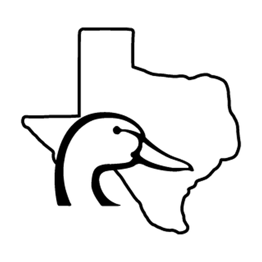 Texas state outline framing a side-view duck head and long bill in single-color vinyl