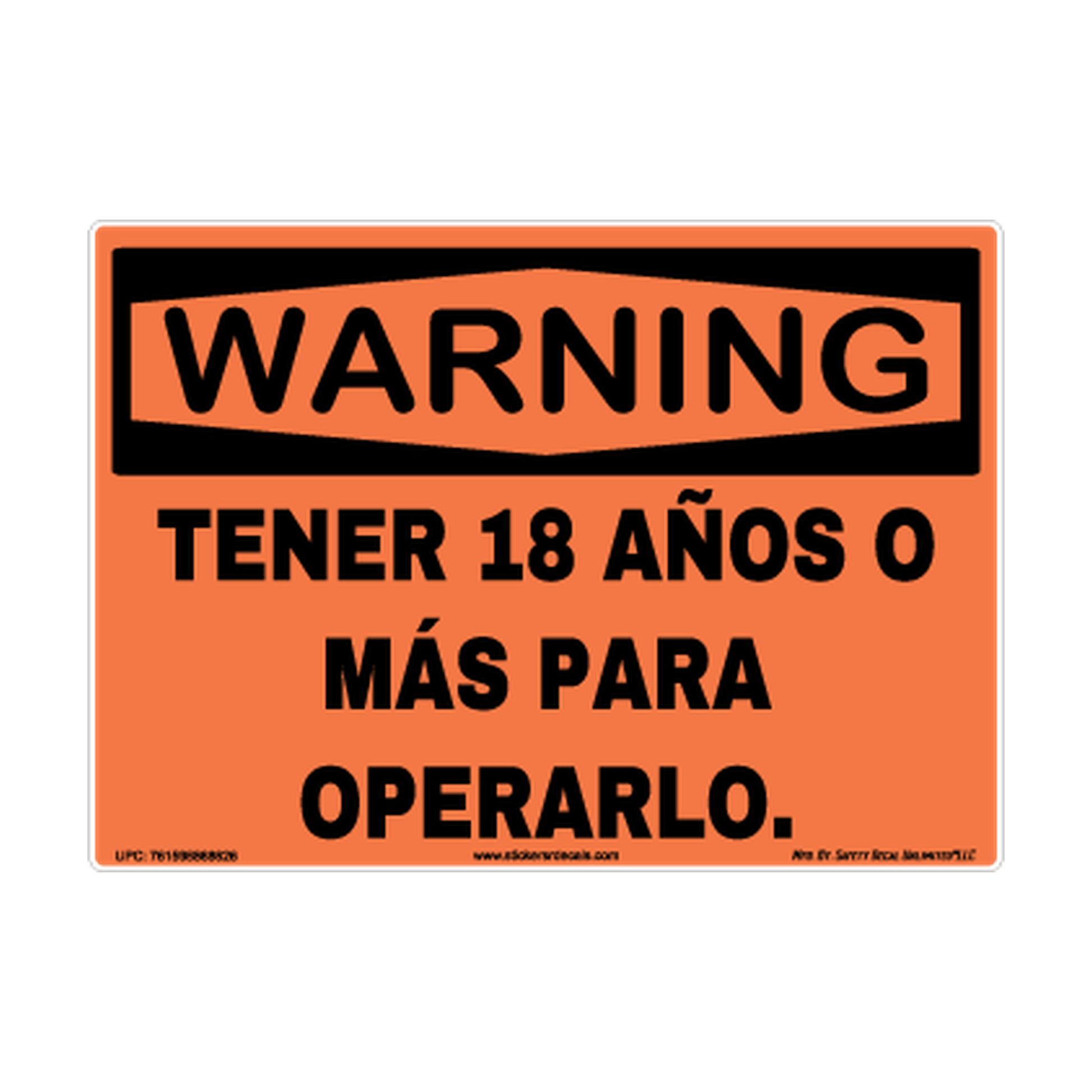 Warning 18yo Or Older To Operate Spanish Safety Sticker Decal
