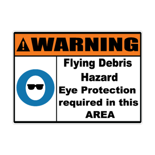 Warning Flying Debris — Eye Protection Required printed safety decal artwork