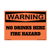 Warning No Drinks Here — Fire Hazard adhesive safety decal