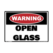Warning Open Glass adhesive safety decal
