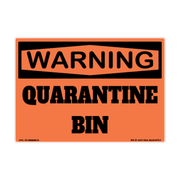 Warning Quarantine Bin adhesive safety decal — Horizontal Layout